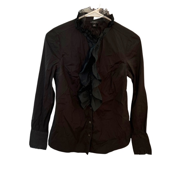 Ann Taylor Button Down Blouse Black Ruffle - Picture 1 of 9